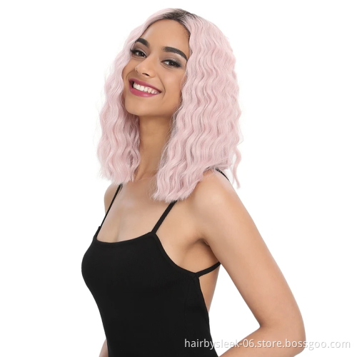 Rachel Synthetic Lace Wig 13.5 Inch Pink Color Water Wave High Heat Resistant Fiber Open Cap Sweet Bob Synthetic hair wigs